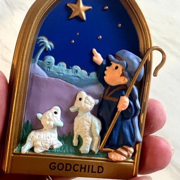 Vintage Hallmark Keepsake Christmas Ornament for Godchild -Shepherd Boy with Lam - Picture 10 of 11